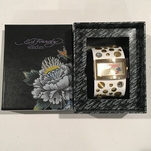 Ed Hardy Love Child Women’s Quartz Watch, Leather Strap, Swarovski Crystals, NWT